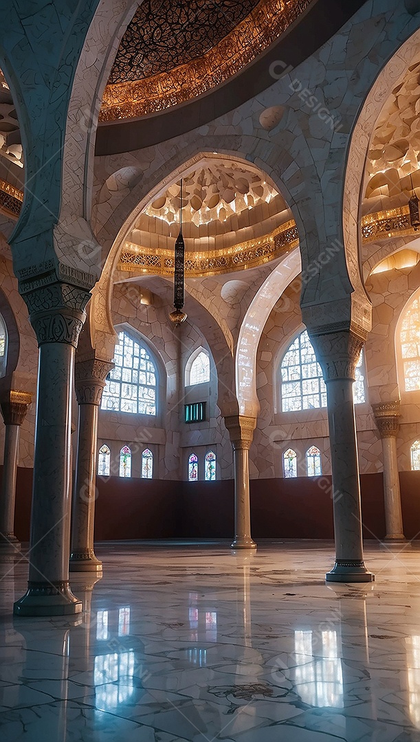 Padrão linda mesquita islâmica espaço vazio ilumina o fundo