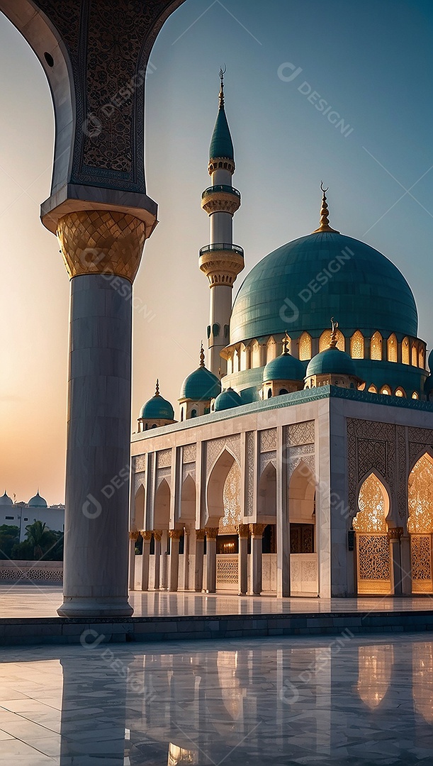 Padrão linda mesquita islâmica espaço vazio ilumina o fundo