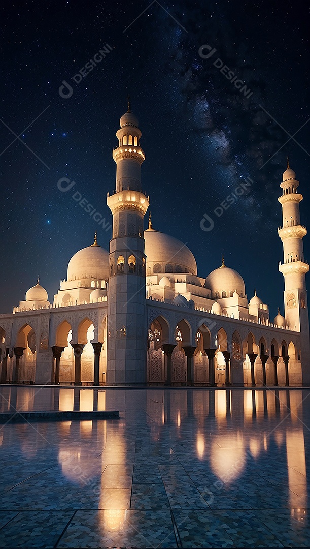 Padrão linda mesquita islâmica espaço vazio ilumina o fundo