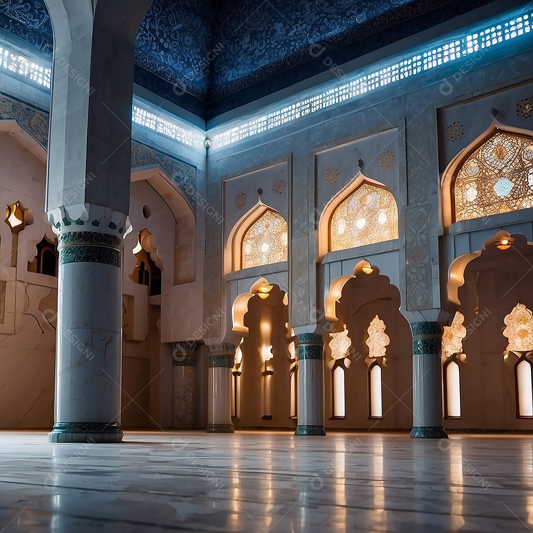 Padrão linda mesquita islâmica espaço vazio ilumina o fundo