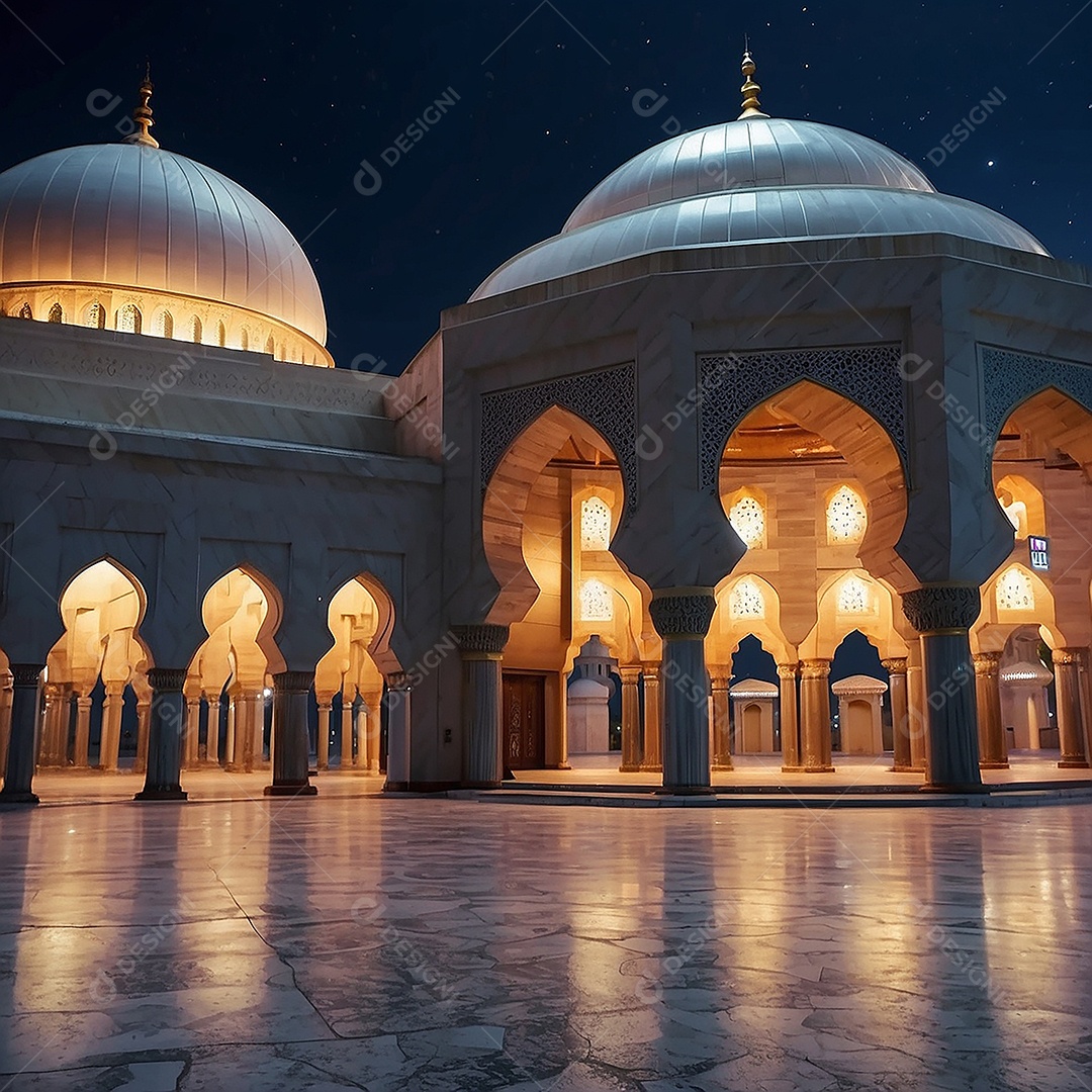 Padrão linda mesquita islâmica espaço vazio ilumina o fundo