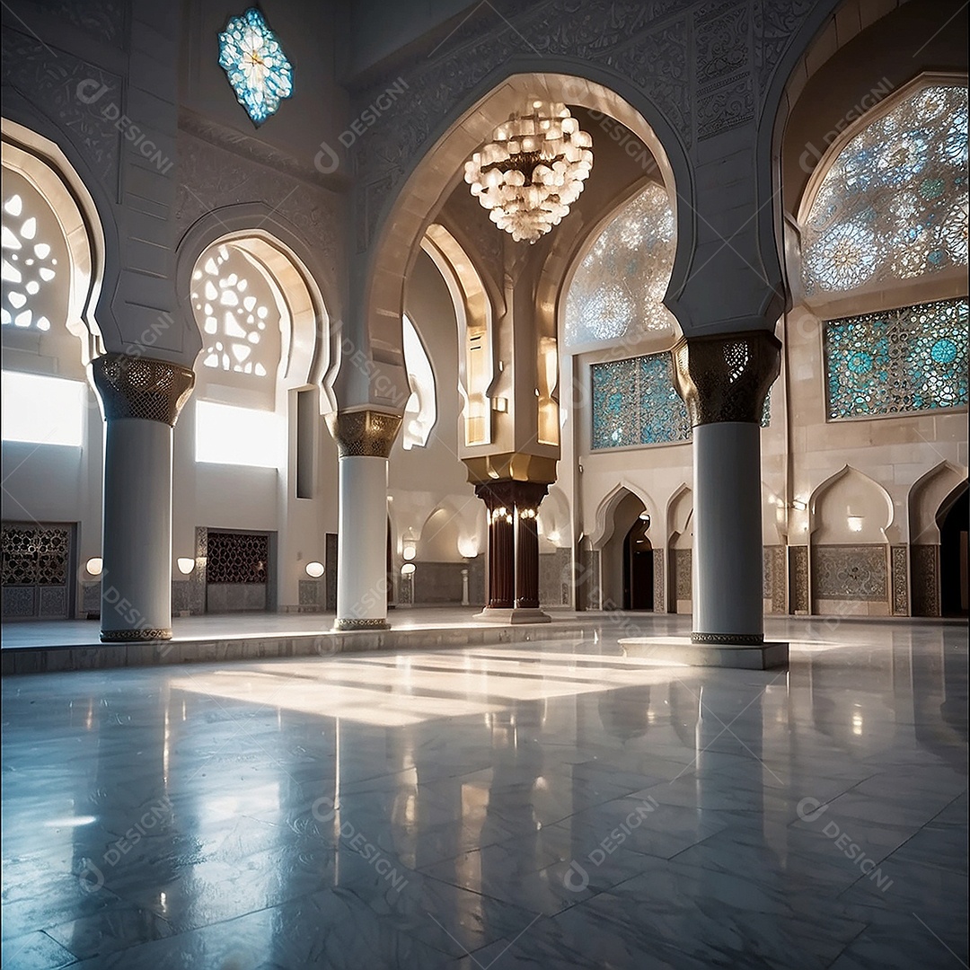 Padrão linda mesquita islâmica espaço vazio ilumina o fundo