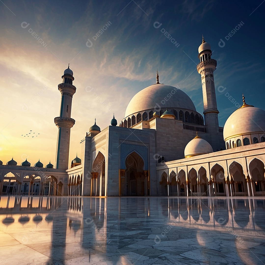 Padrão linda mesquita islâmica espaço vazio ilumina o fundo