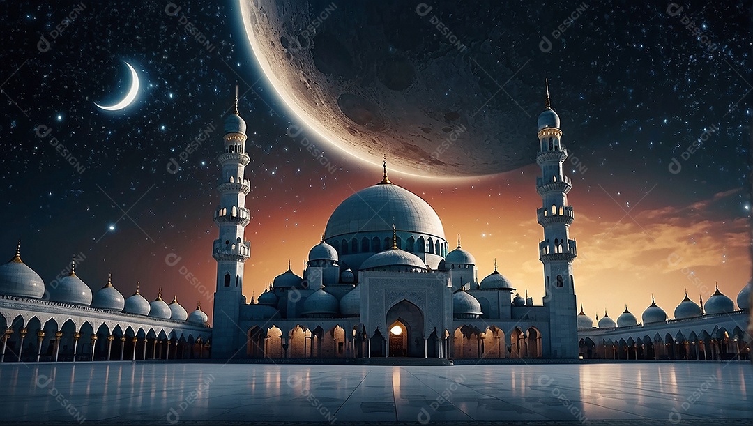 Padrão linda mesquita islâmica espaço vazio ilumina o fundo