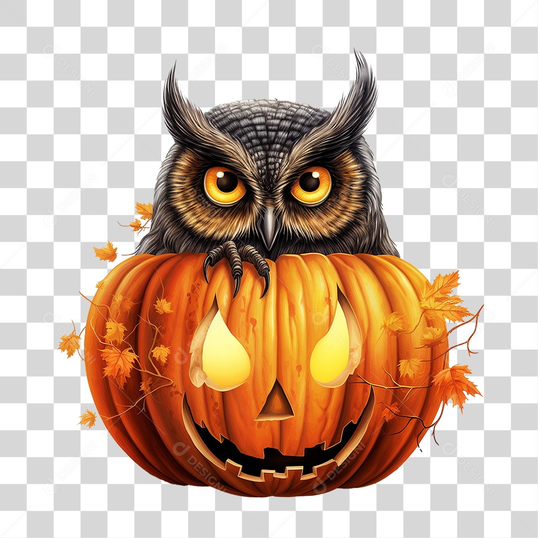 Abóbora com Coruja Halloween PNG Transparente