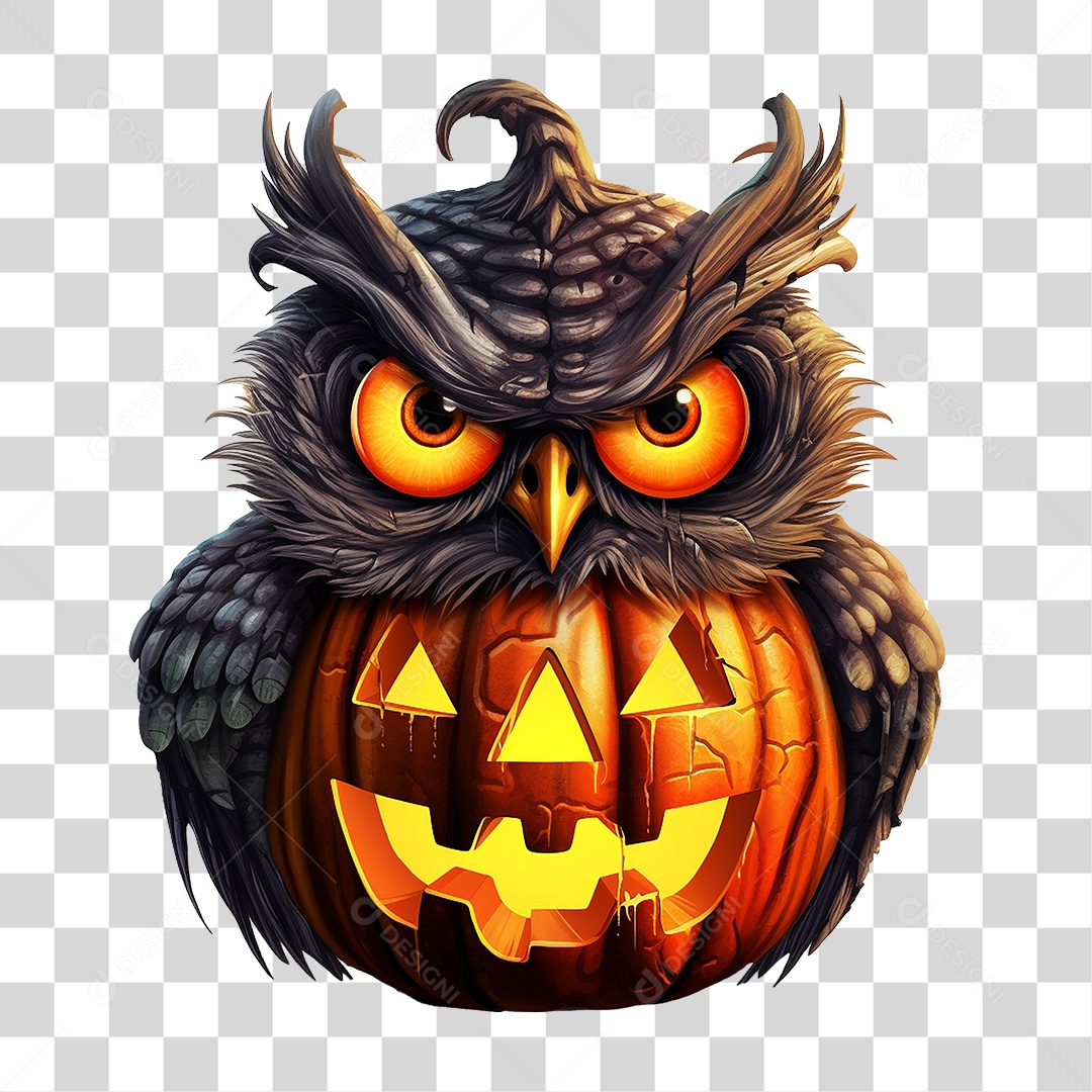 Abóbora com Coruja Halloween PNG Transparente