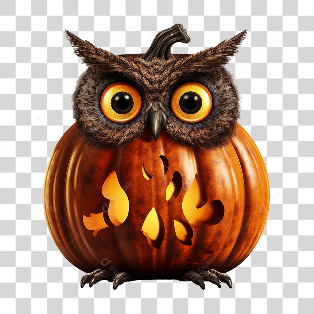 Abóbora com Coruja Halloween PNG Transparente