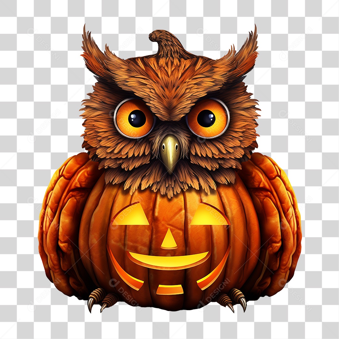Abóbora com Coruja Halloween PNG Transparente