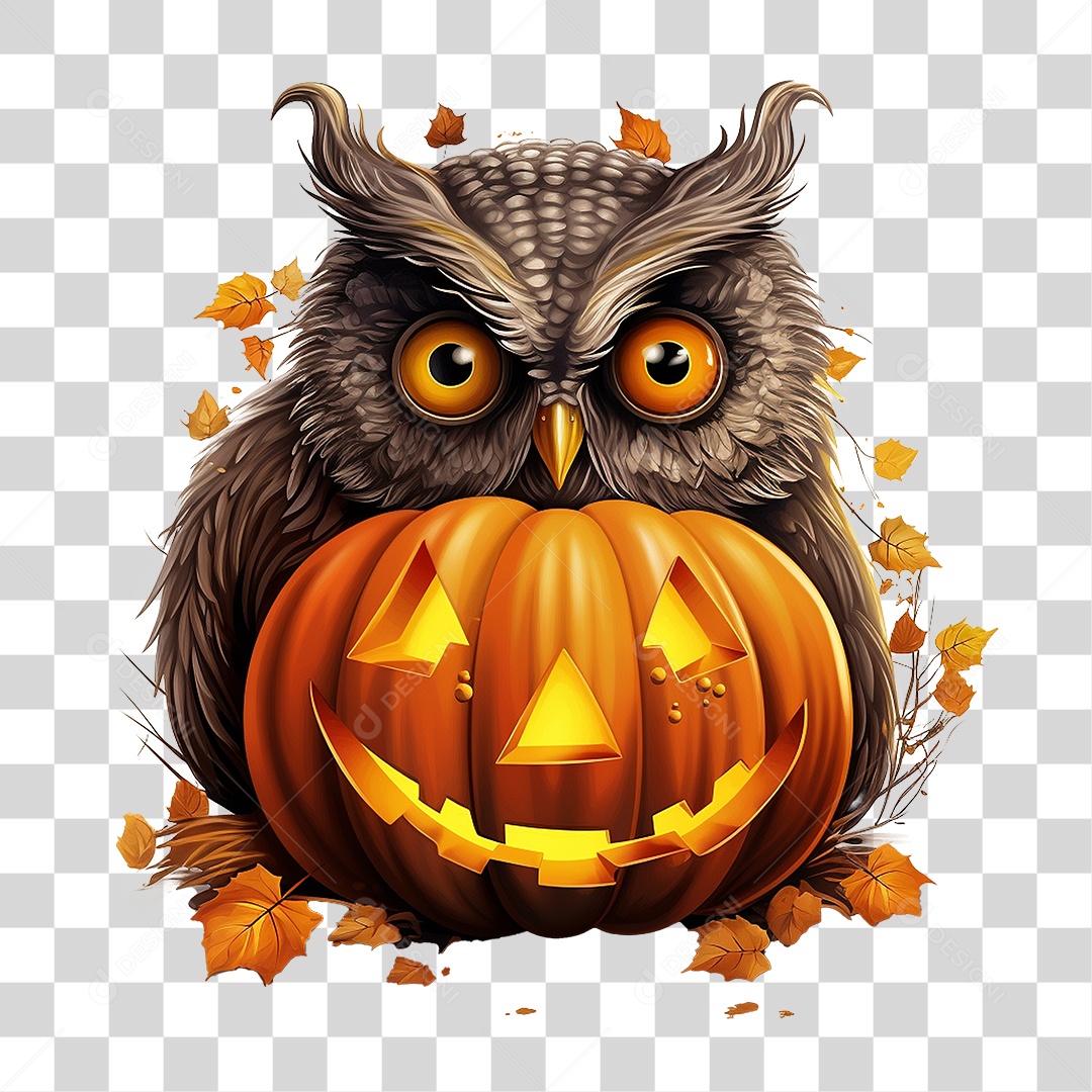 Abóbora com Coruja Halloween PNG Transparente