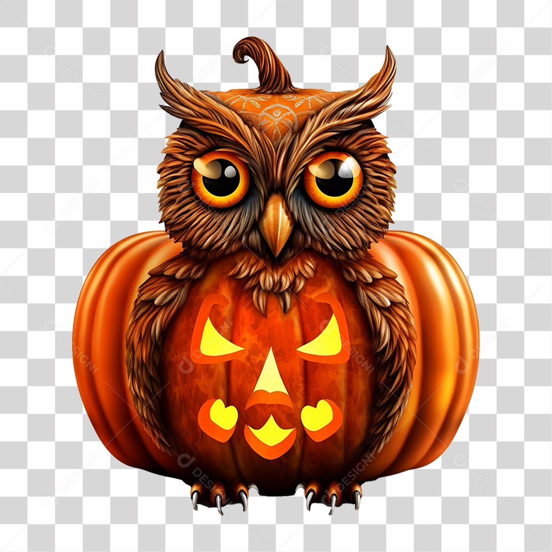 Abóbora com Coruja Halloween PNG Transparente