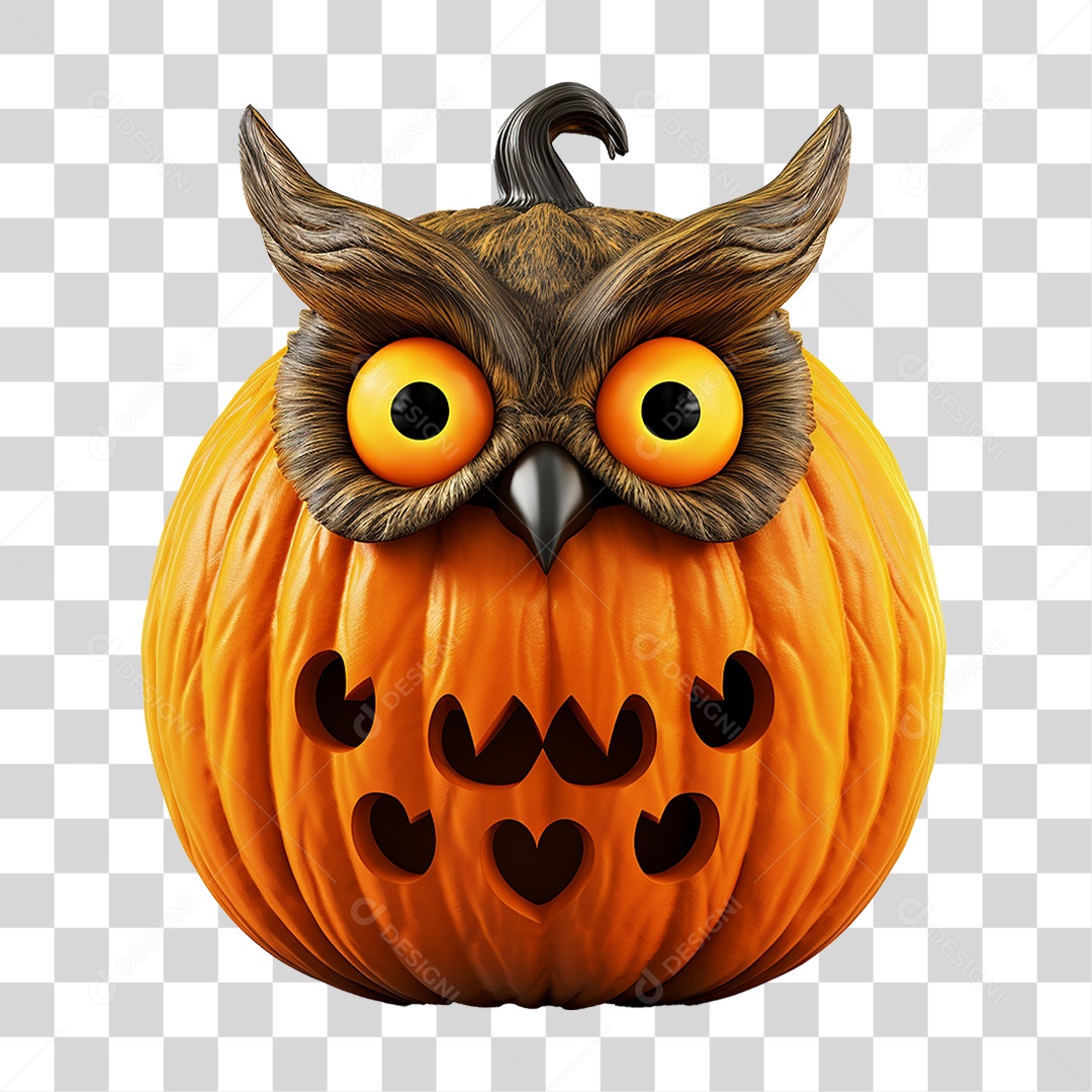 Abóbora com Coruja Halloween PNG Transparente