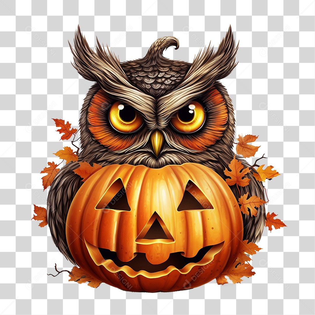 Abóbora com Coruja Halloween PNG Transparente