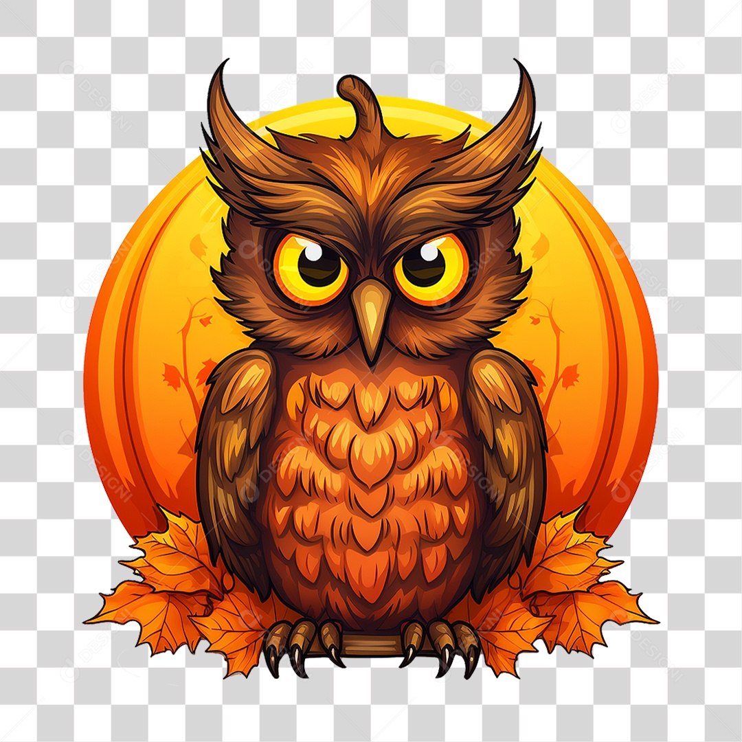 Abóbora com Coruja Halloween PNG Transparente