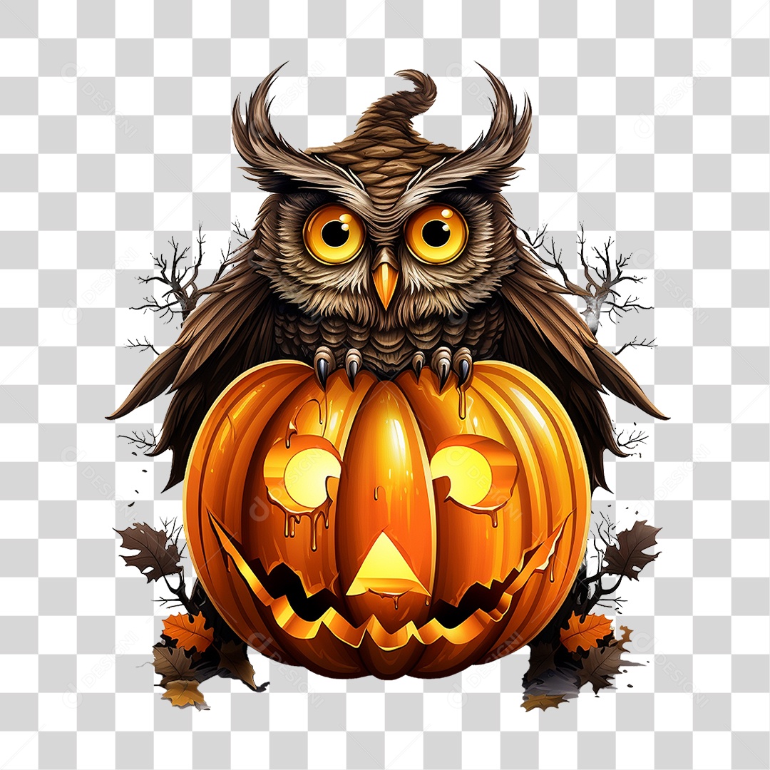 Abóbora com Coruja Halloween PNG Transparente