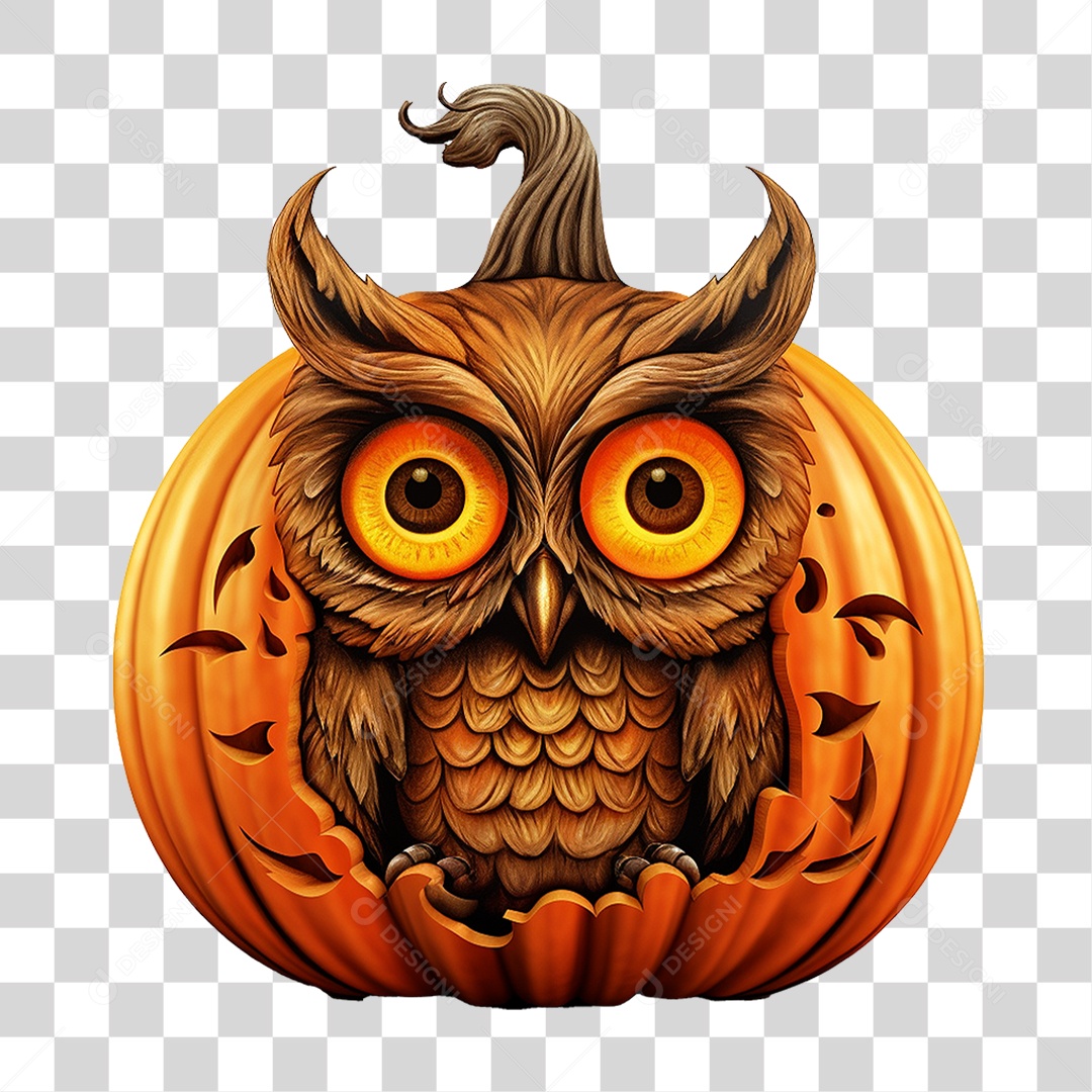 Abóbora com Coruja Halloween PNG Transparente