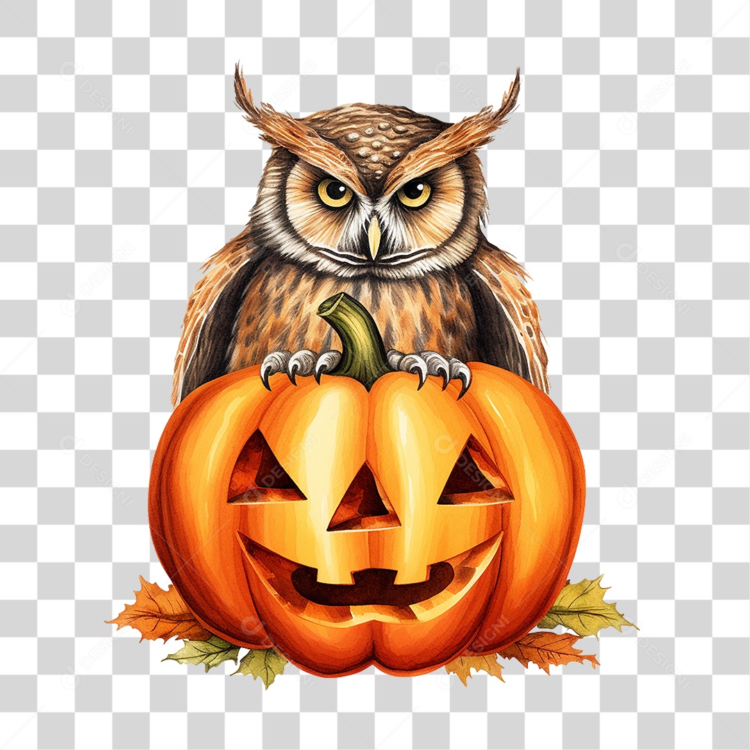 Abóbora com Coruja Halloween PNG Transparente