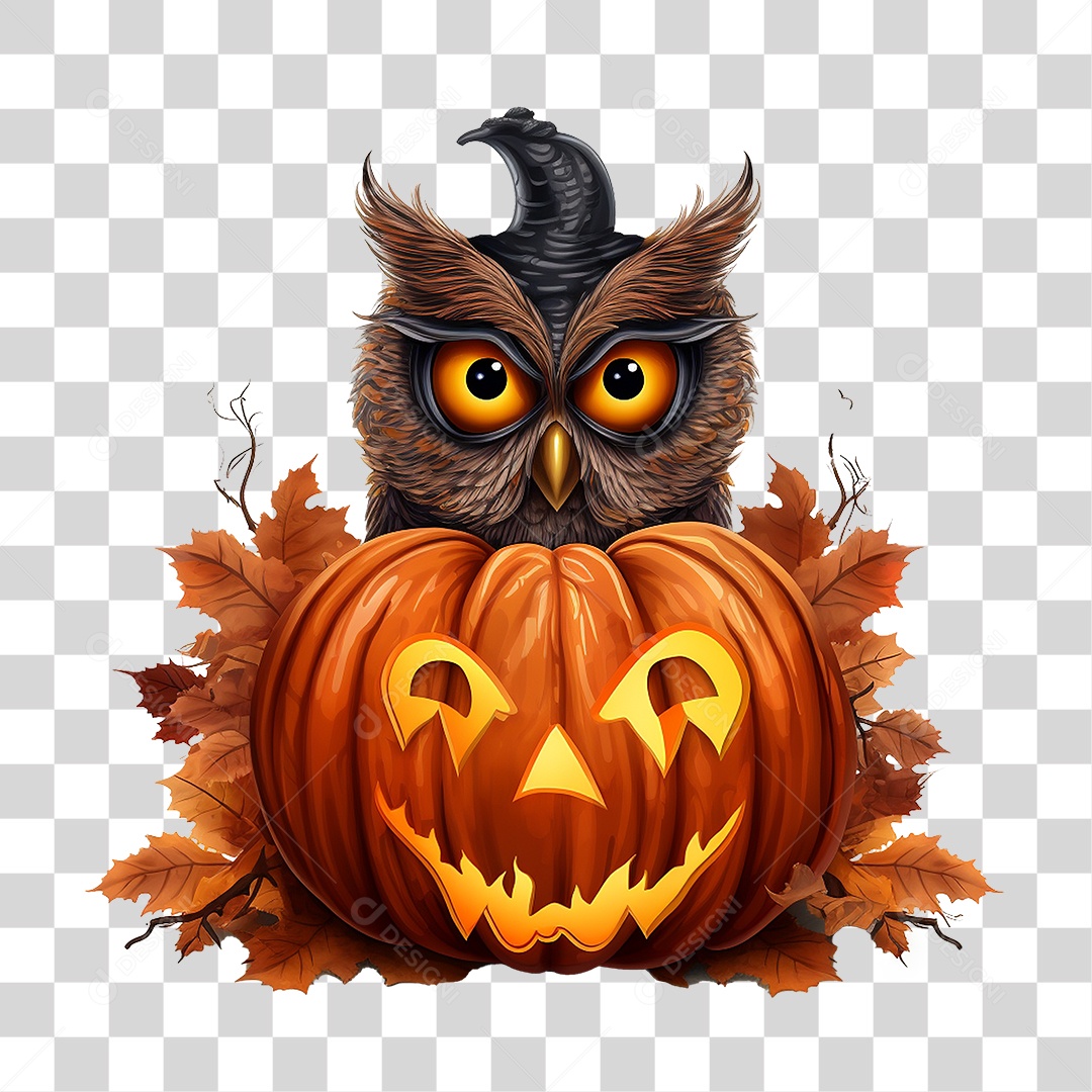 Abóbora com Coruja Halloween PNG Transparente