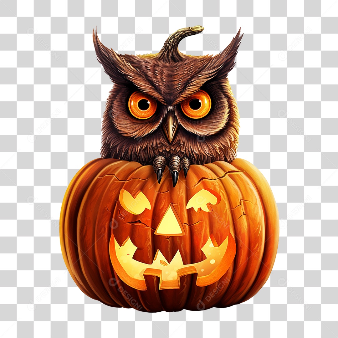 Abóbora com Coruja Halloween PNG Transparente