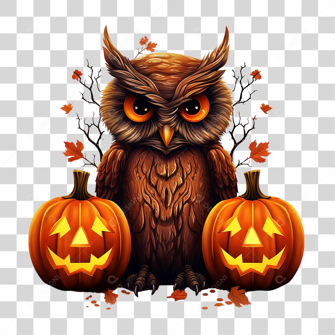 Abóbora com Coruja Halloween PNG Transparente