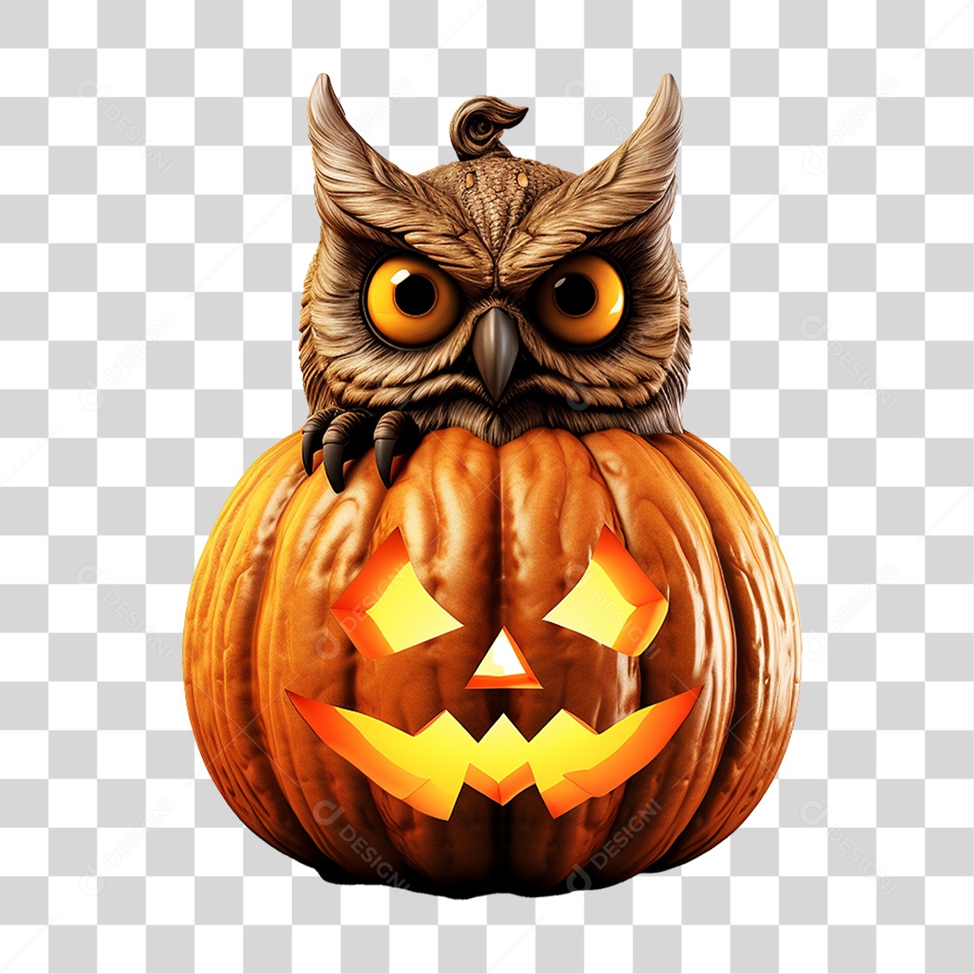 Abóbora com Coruja Halloween PNG Transparente