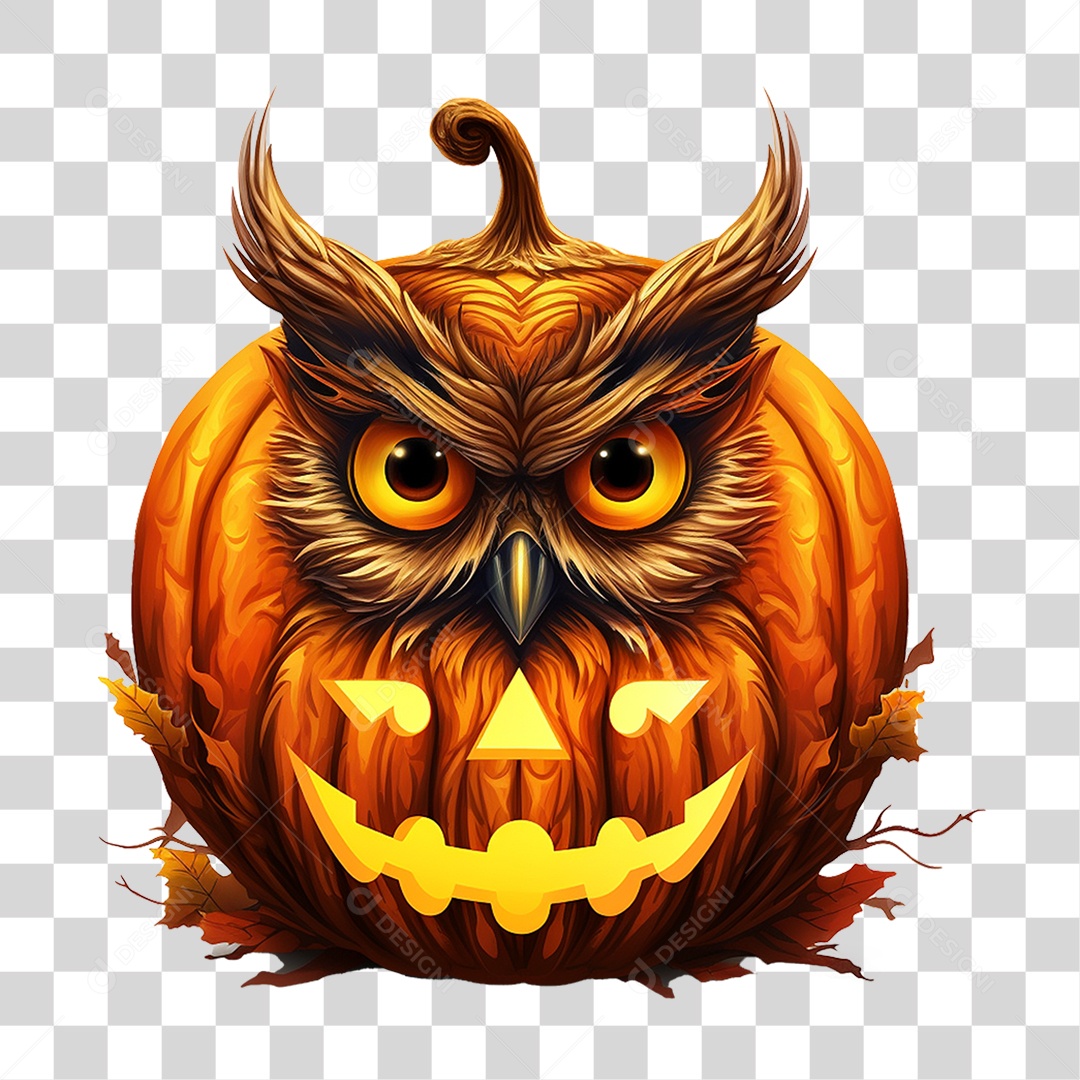 Abóbora com Coruja Halloween PNG Transparente