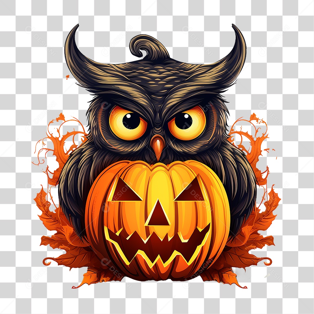 Abóbora com Coruja Halloween PNG Transparente