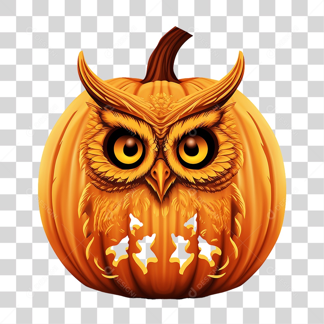 Abóbora com Coruja Halloween PNG Transparente