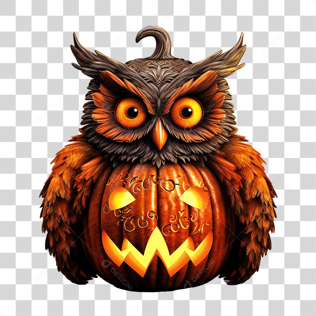 Abóbora com Coruja Halloween PNG Transparente