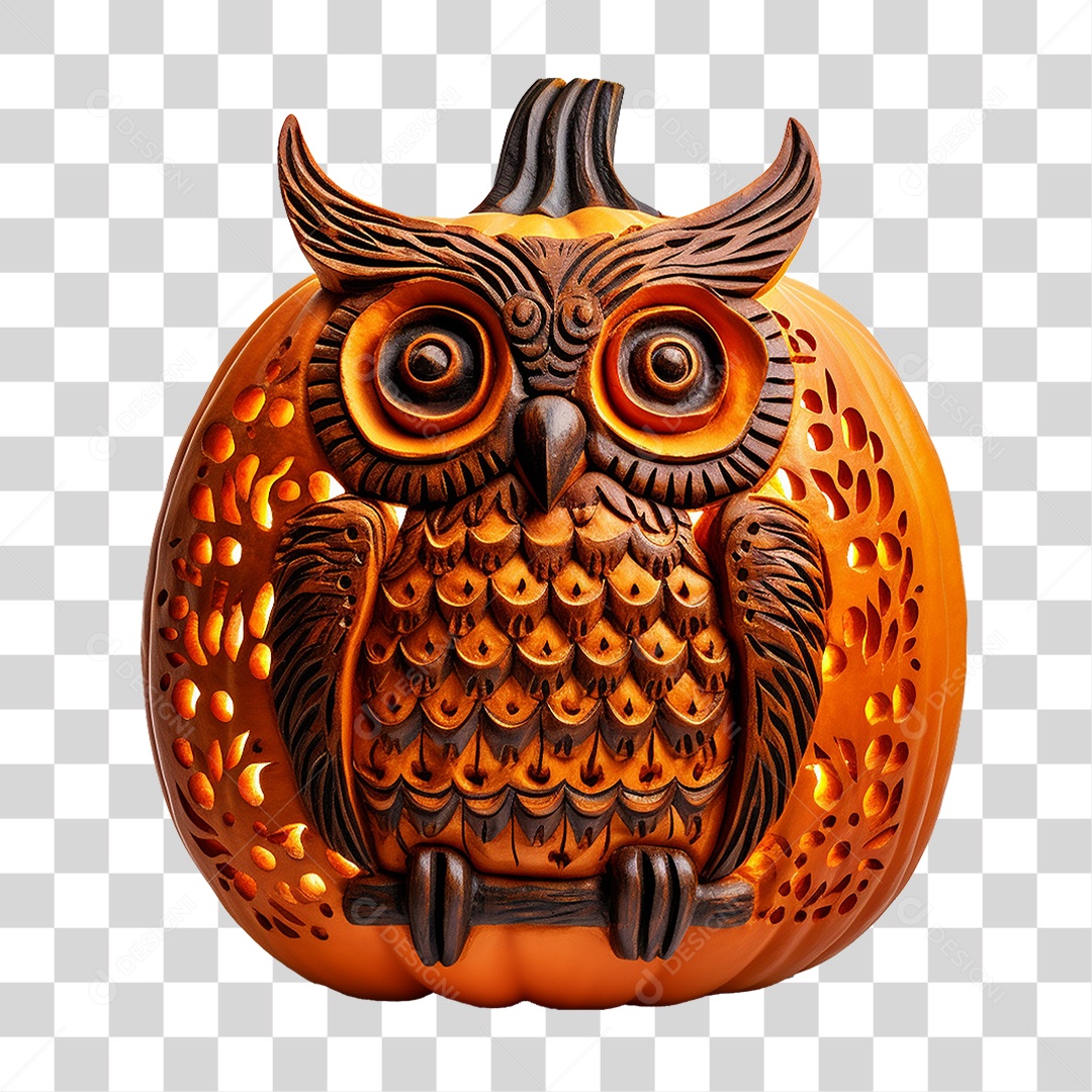 Abóbora com Coruja Halloween PNG Transparente