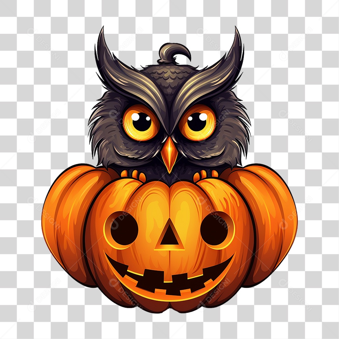 Abóbora com Coruja Halloween PNG Transparente