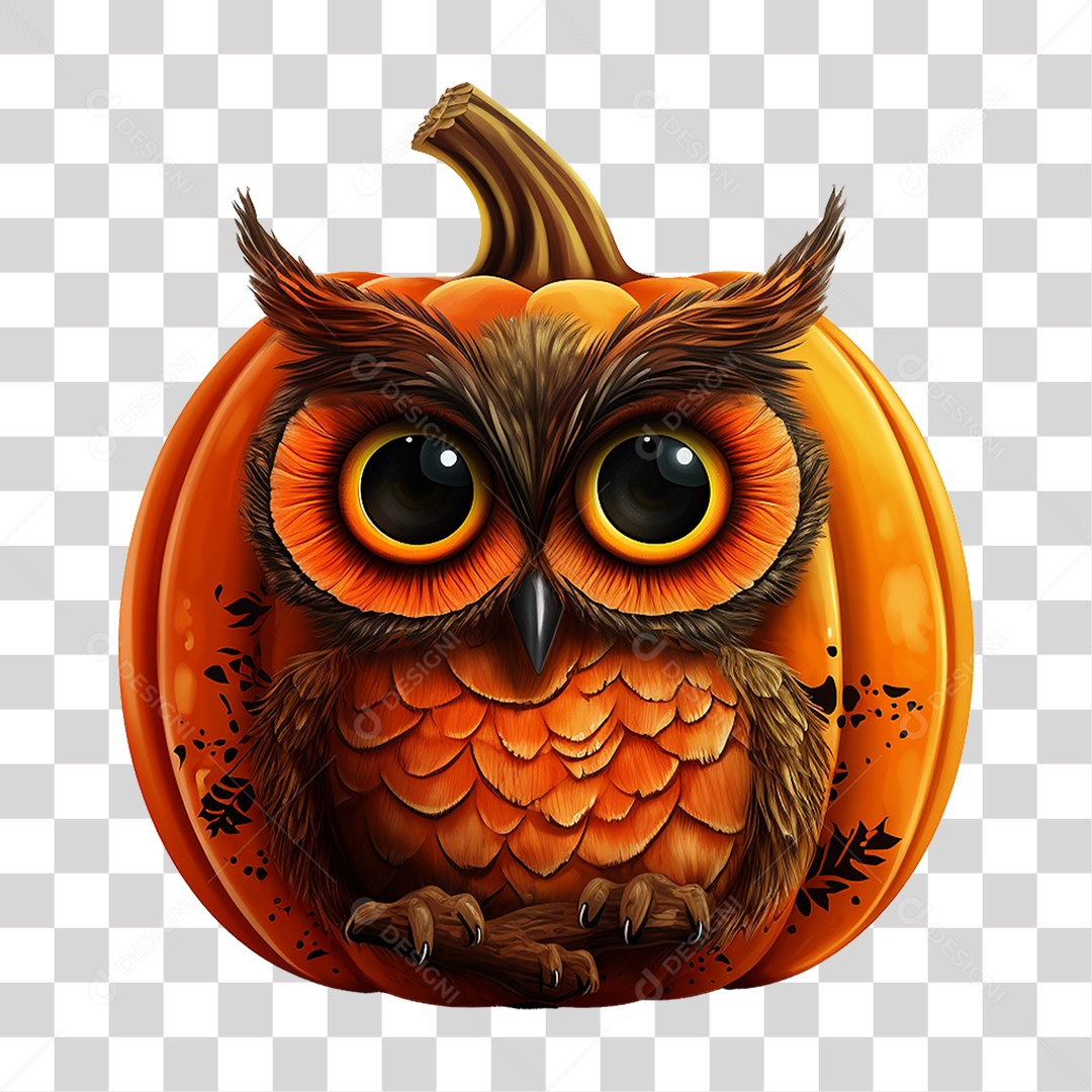 Abóbora com Coruja Halloween PNG Transparente
