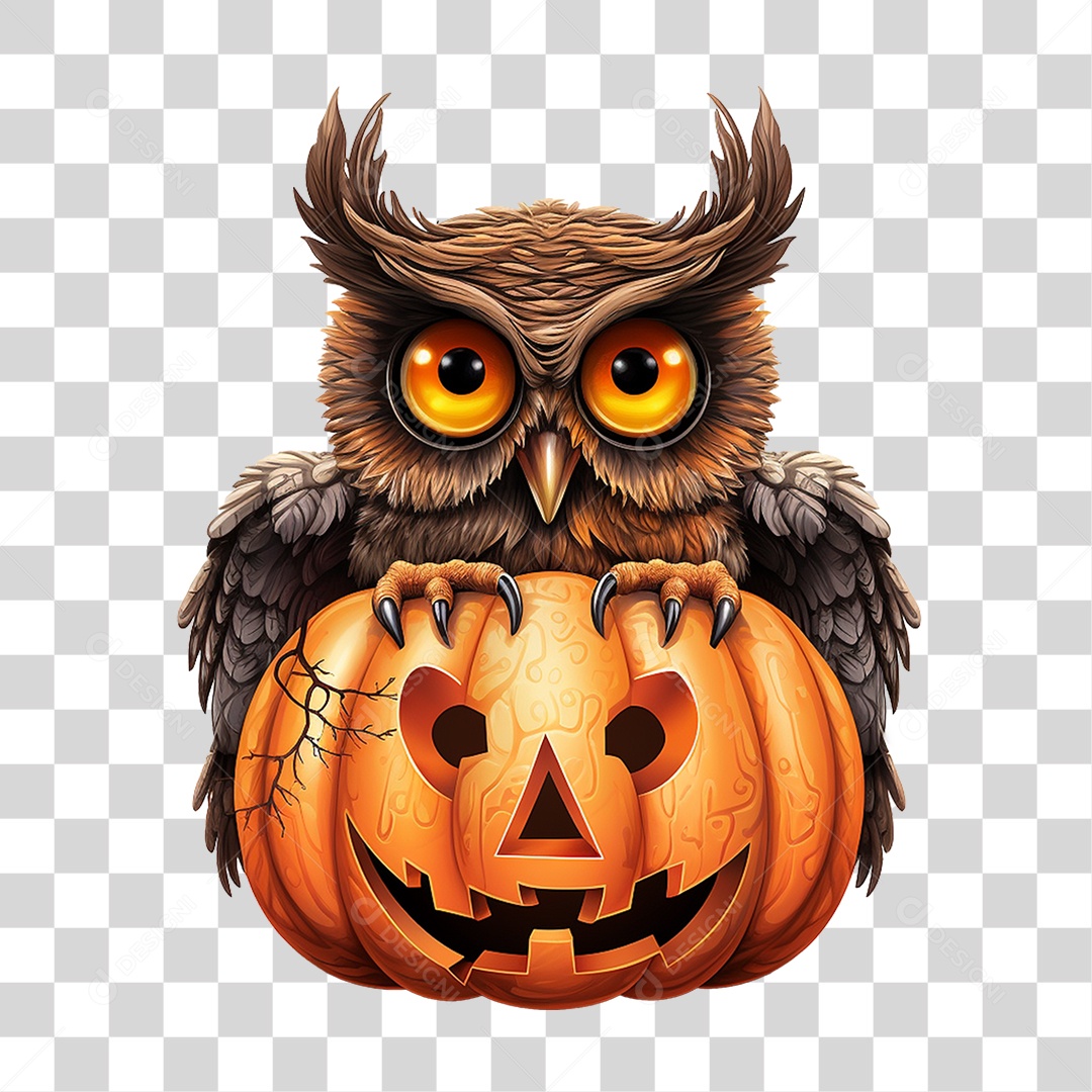 Abóbora com Coruja Halloween PNG Transparente