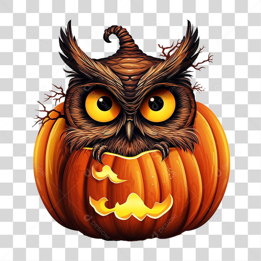 Abóbora com Coruja Halloween PNG Transparente