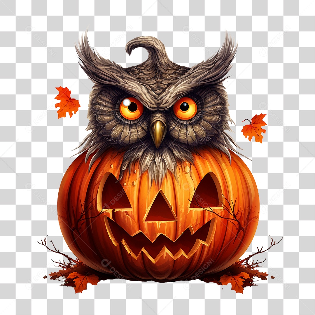 Abóbora com Coruja Halloween PNG Transparente