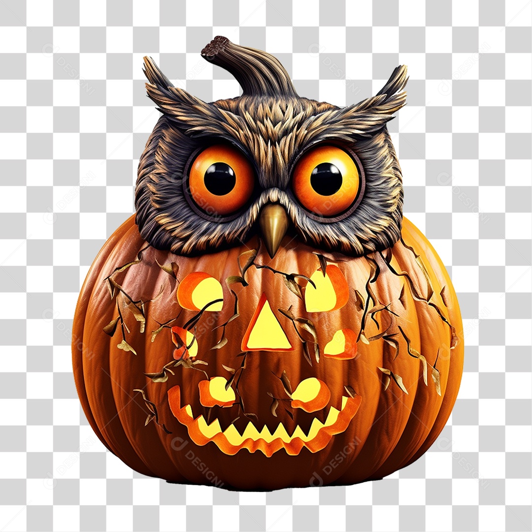 Abóbora com Coruja Halloween PNG Transparente