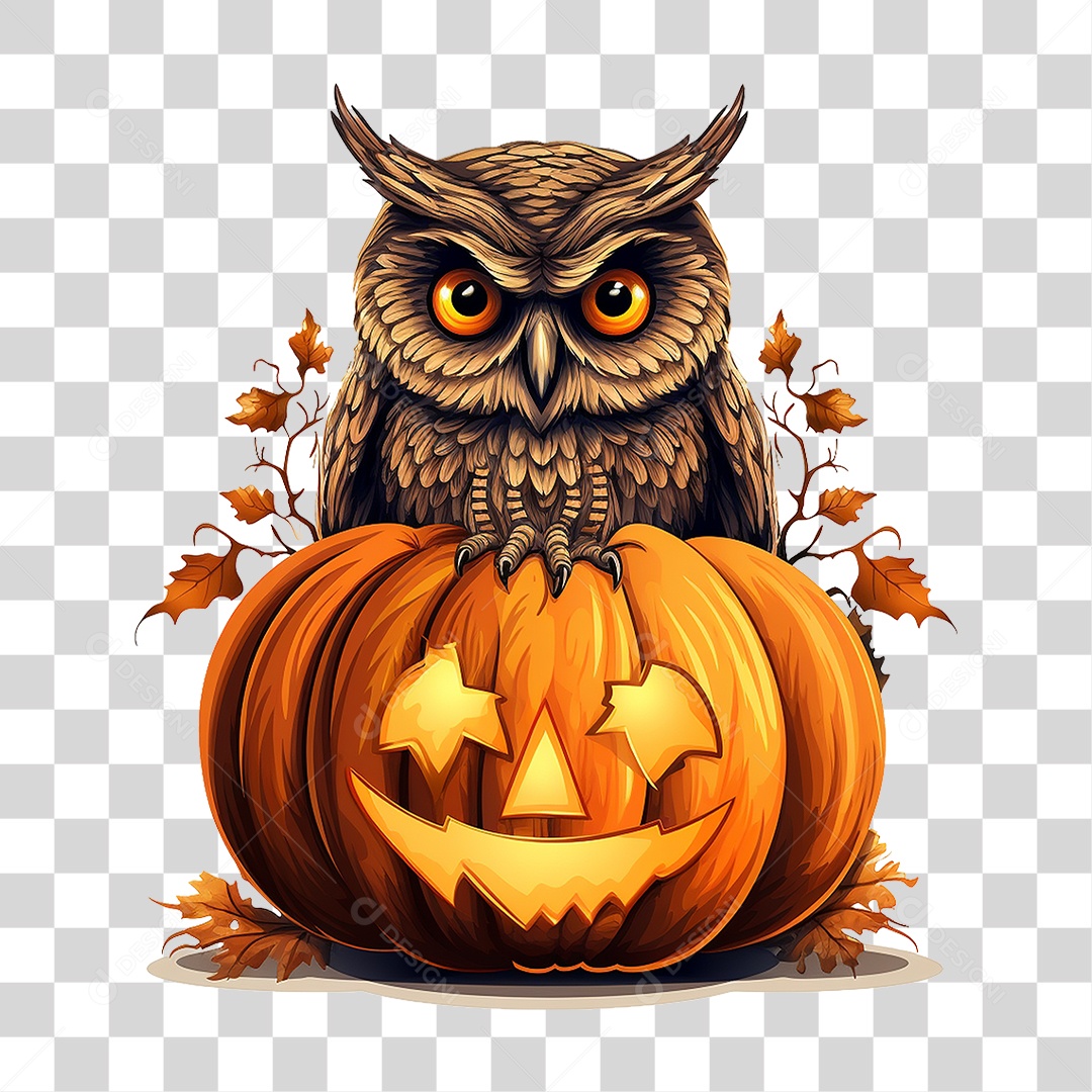 Abóbora com Coruja Halloween PNG Transparente