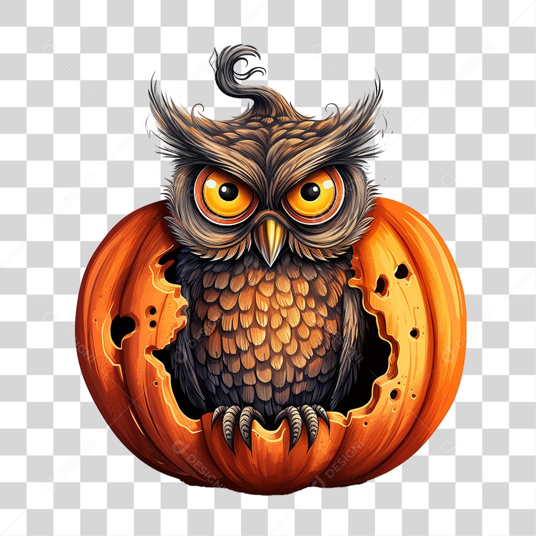 Abóbora com Coruja Halloween PNG Transparente