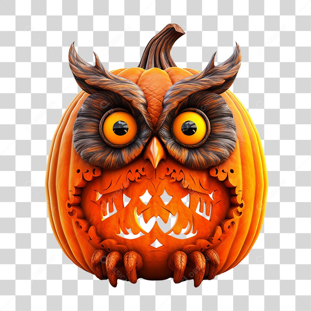 Abóbora com Coruja Halloween PNG Transparente