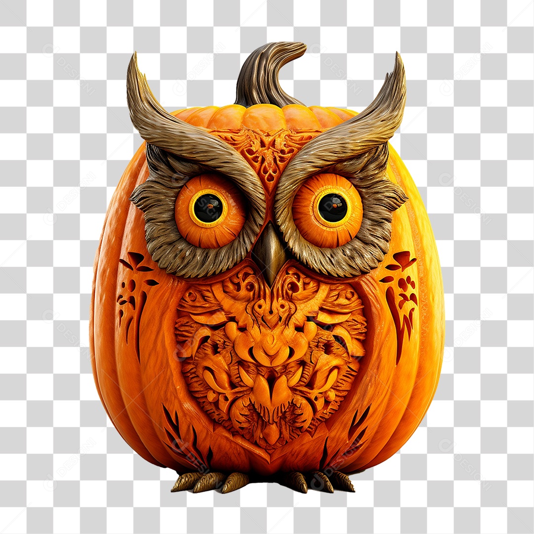 Abóbora com Coruja Halloween PNG Transparente