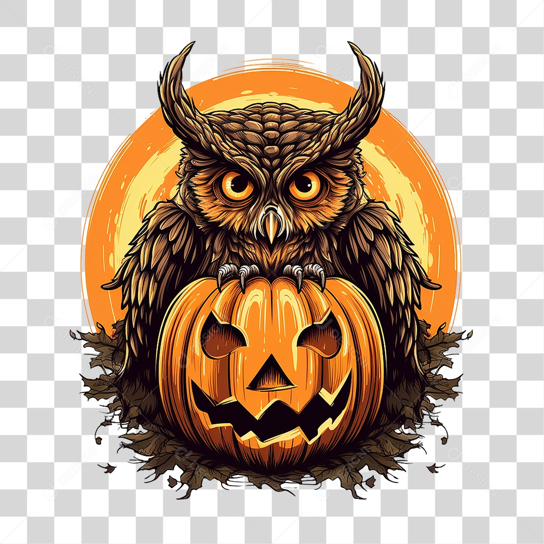 Abóbora com Coruja Halloween PNG Transparente