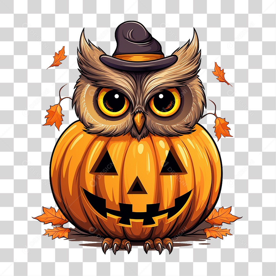 Abóbora com Coruja Halloween PNG Transparente