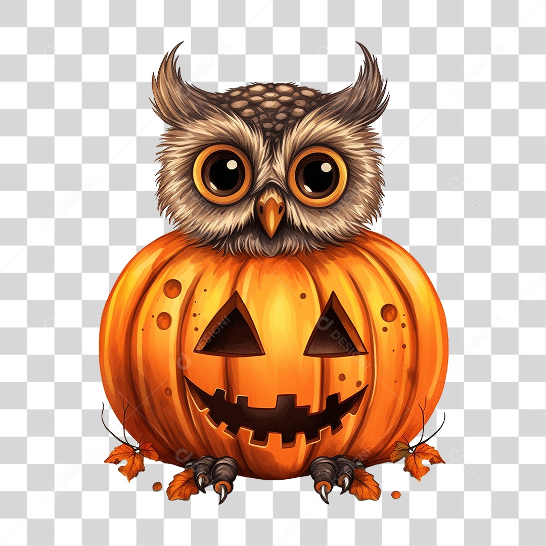 Abóbora com Coruja Halloween PNG Transparente