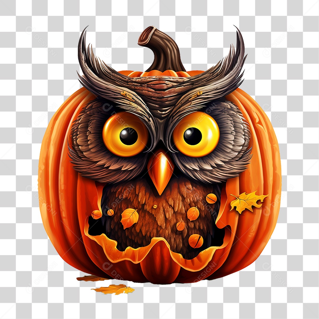 Abóbora com Coruja Halloween PNG Transparente