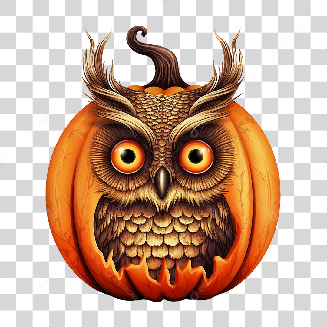 Abóbora com Coruja Halloween PNG Transparente