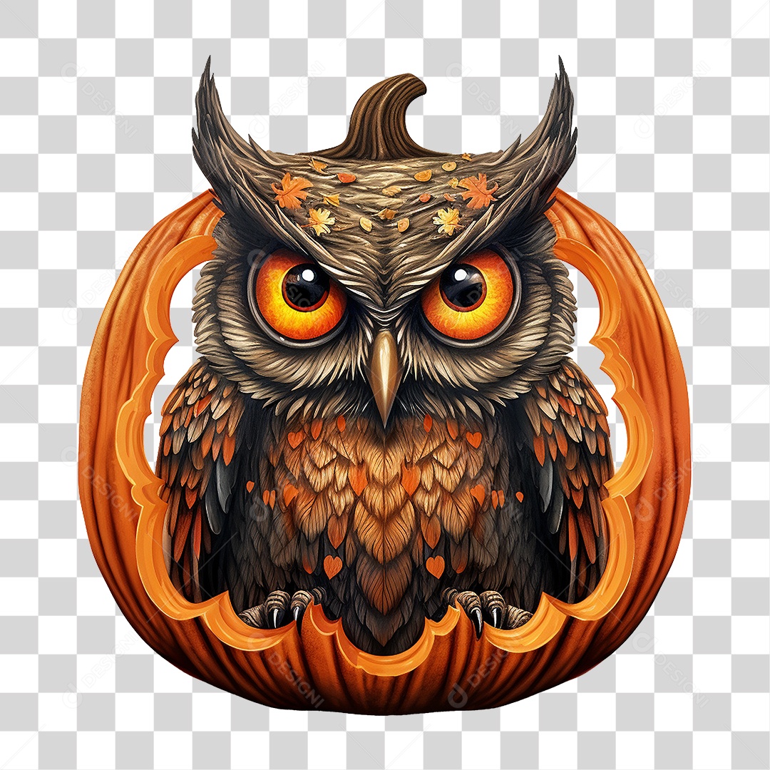 Abóbora com Coruja Halloween PNG Transparente
