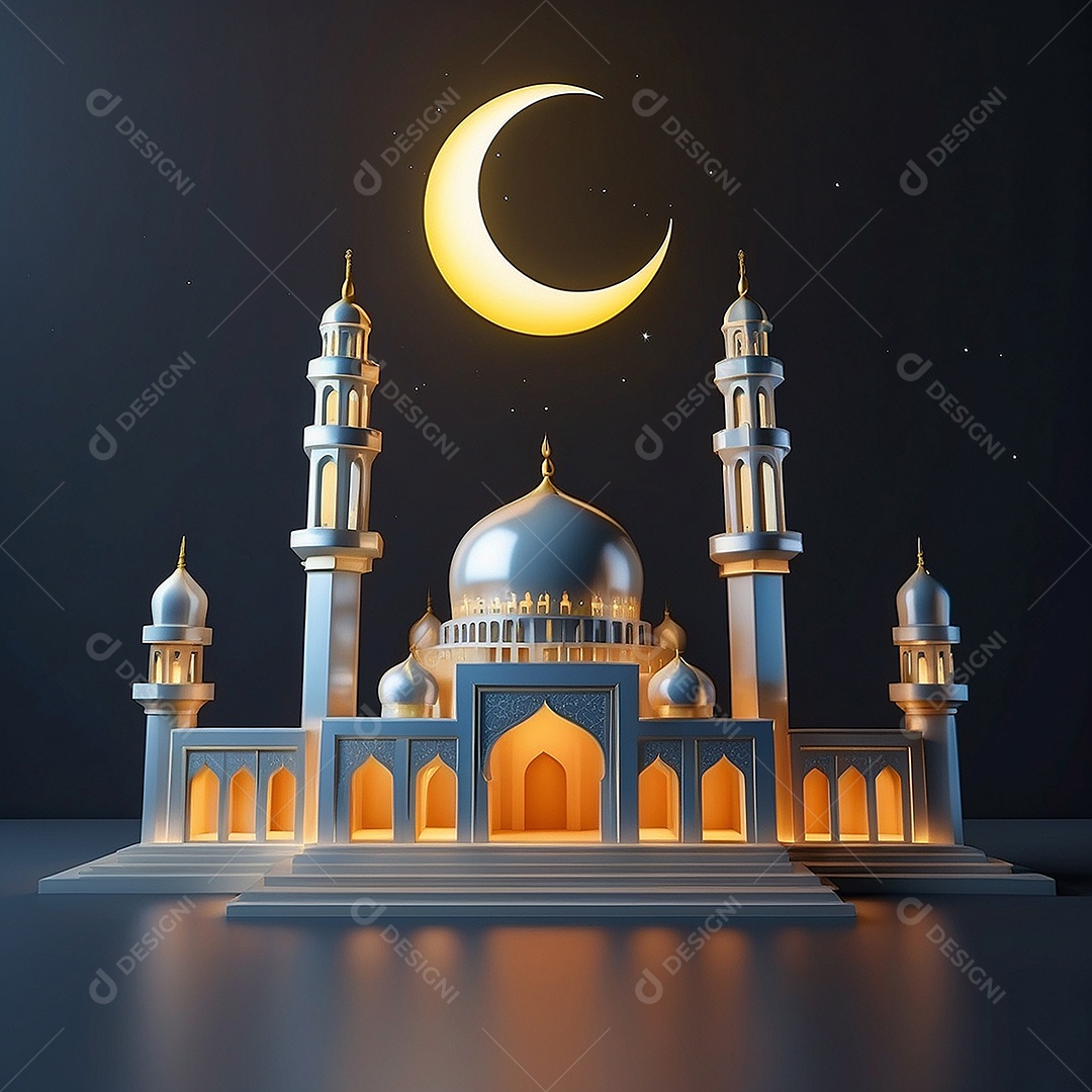 Padrão ramadan 3d mesquita islâmica fundo claro