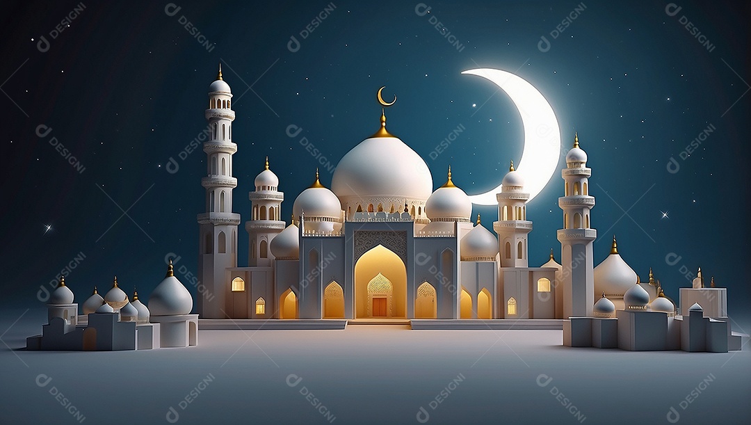 Padrão ramadan 3d mesquita islâmica fundo claro