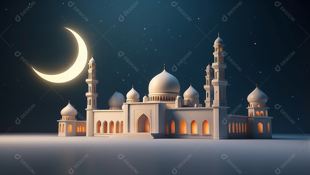 Padrão ramadan 3d mesquita islâmica fundo claro