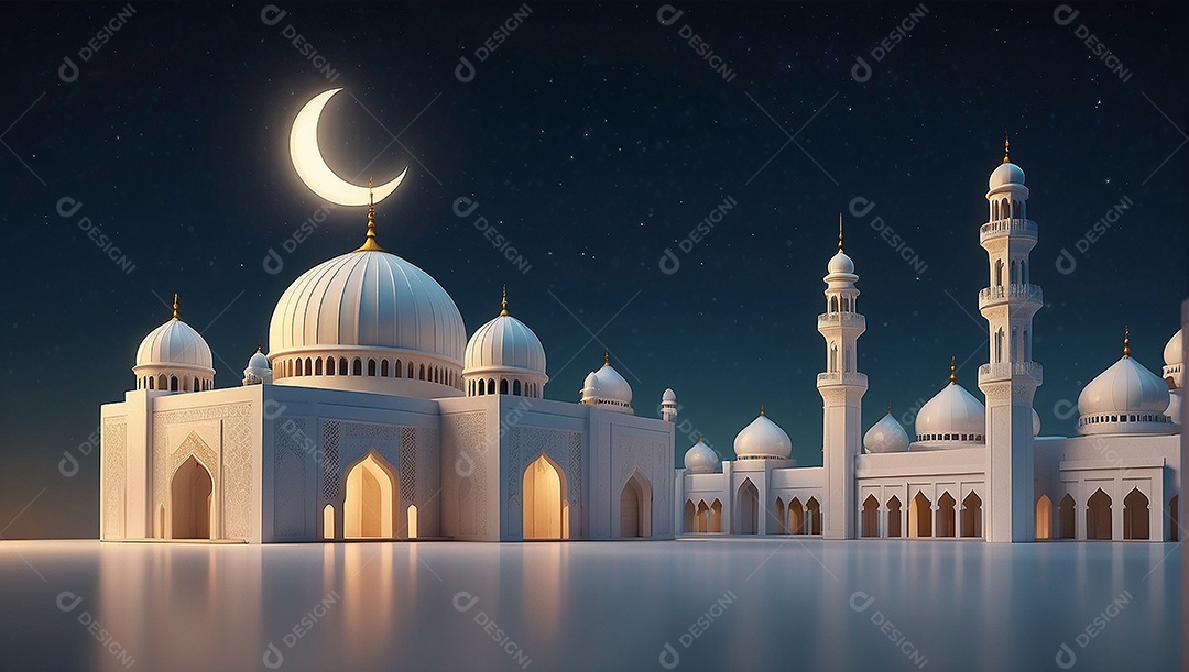 Padrão ramadan 3d mesquita islâmica fundo claro