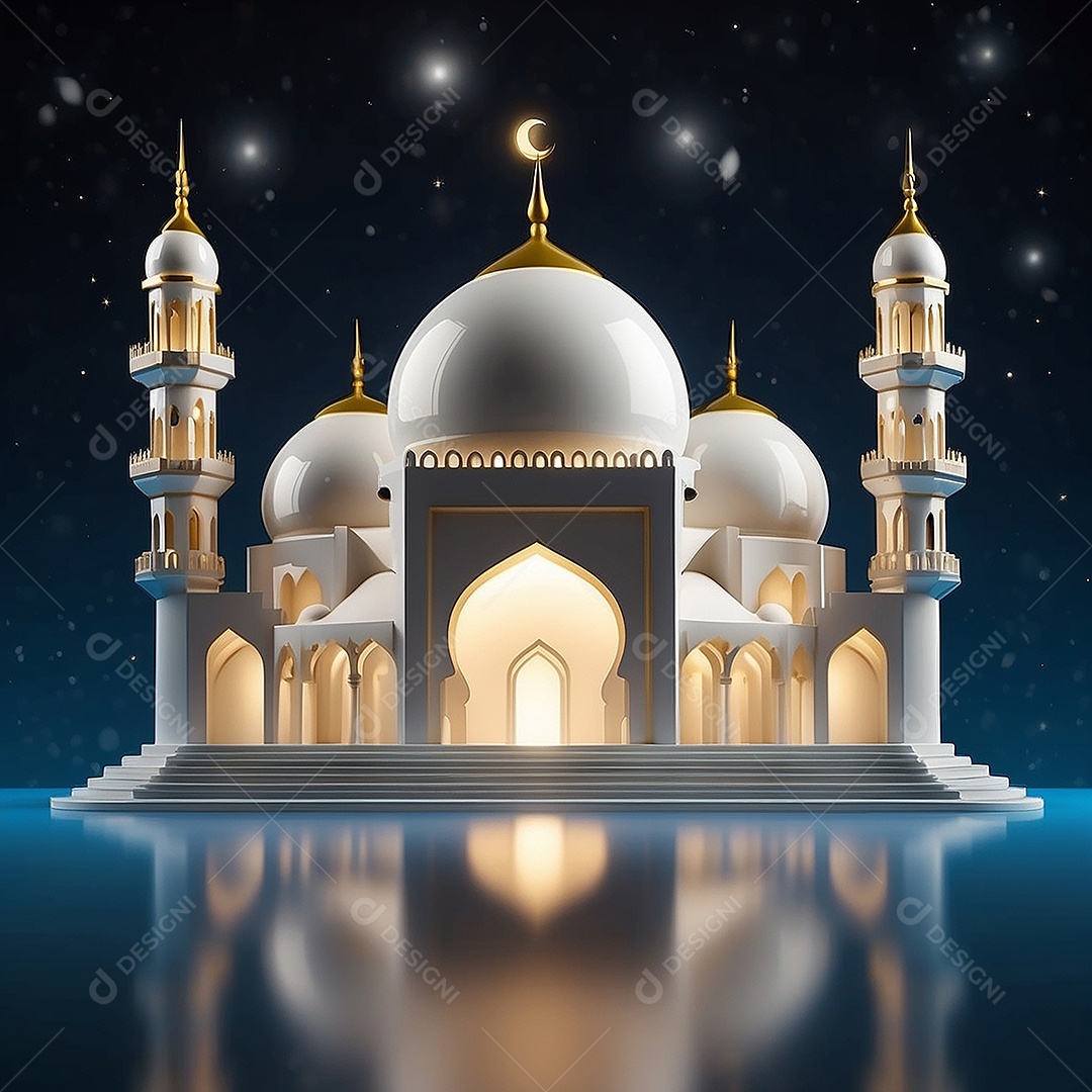 Padrão ramadan 3d mesquita islâmica fundo claro